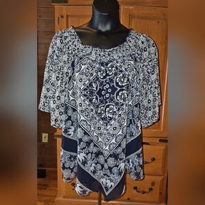 Navy Blue Floral Women's Top